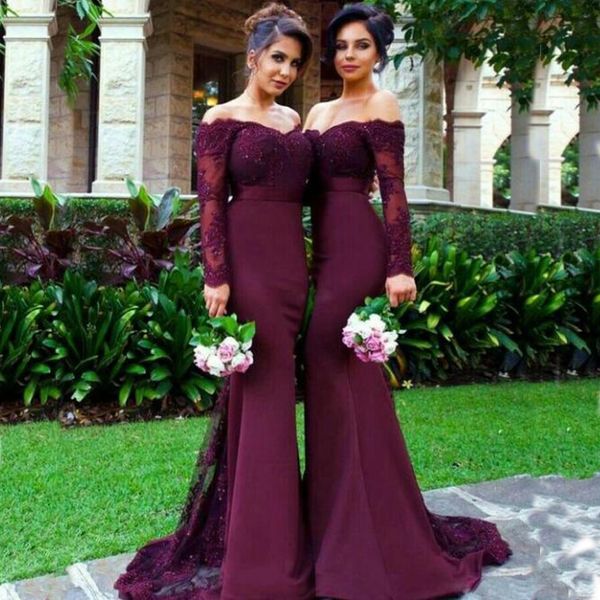 custom made lace applique off-shoulder illusion long sleeve mermaid bridesmaid dresses evening prom dress gowns maid of hour, White;pink